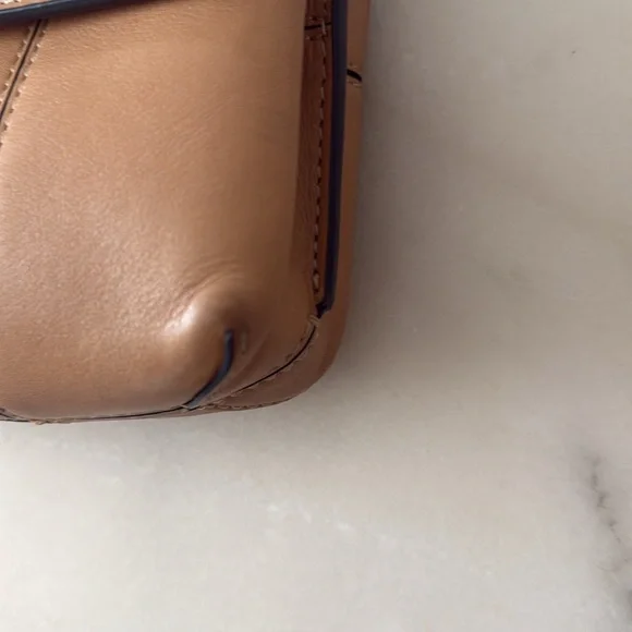 Tory Burch Block  T Mini Satchel Bag Light Tan Leather Handbag Top Handle 2 Ways - Picture 13 of 17